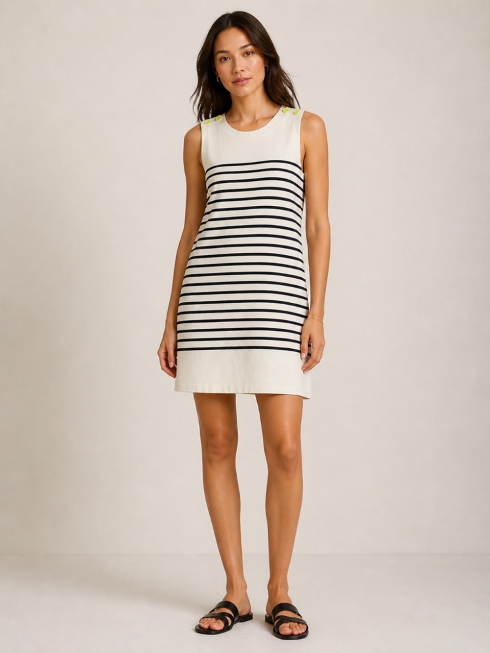 AlliHop Black & White Striped Sleeveless Knit Shift Dress Size M